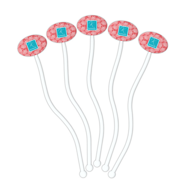 Coral & Teal White Plastic 7" Stir Stick - Oval - Fan