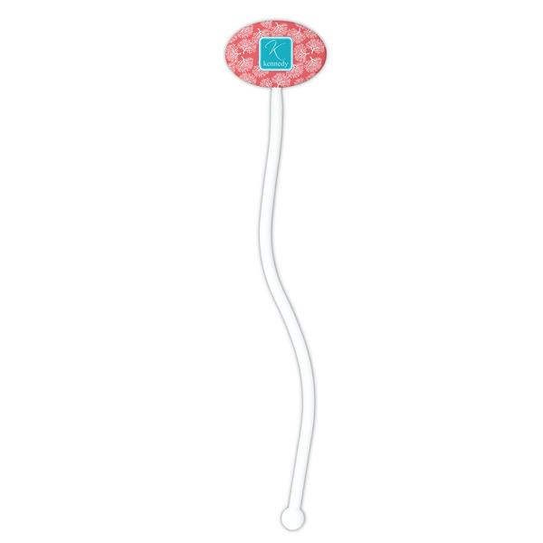 Coral & Teal White Plastic 7" Stir Stick - Oval - Single Stick