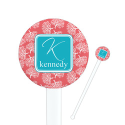 Coral & Teal 7" Round Plastic Stir Sticks - White - Single Sided (Personalized)