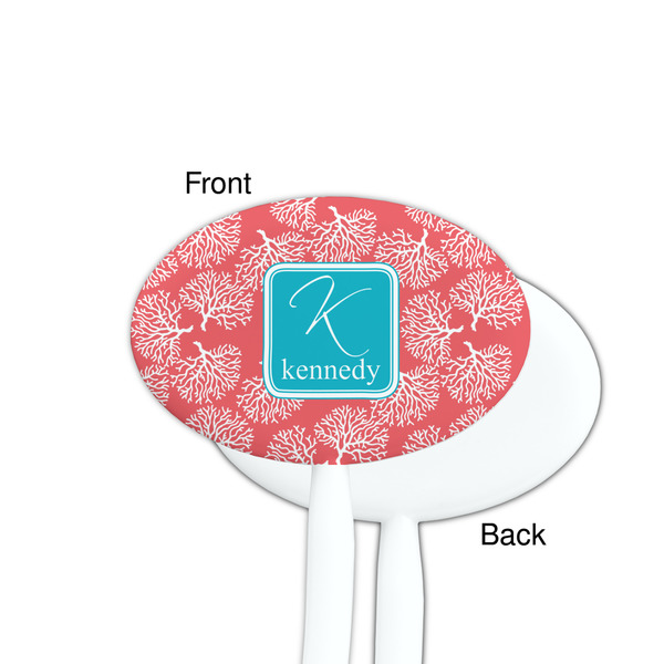 Coral & Teal White Plastic 7" Stir Stick - Single Sided - Oval - Front & Back