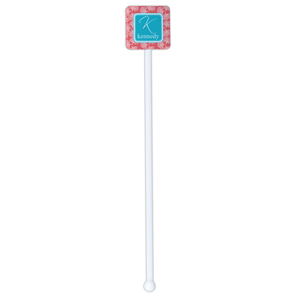 Coral & Teal White Plastic Stir Stick - Double Sided - Square - Single Stick