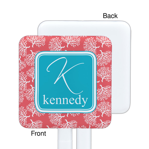 Coral & Teal White Plastic Stir Stick - Single Sided - Square - Approval