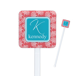 Coral & Teal Square Plastic Stir Sticks - Single Sided (Personalized)
