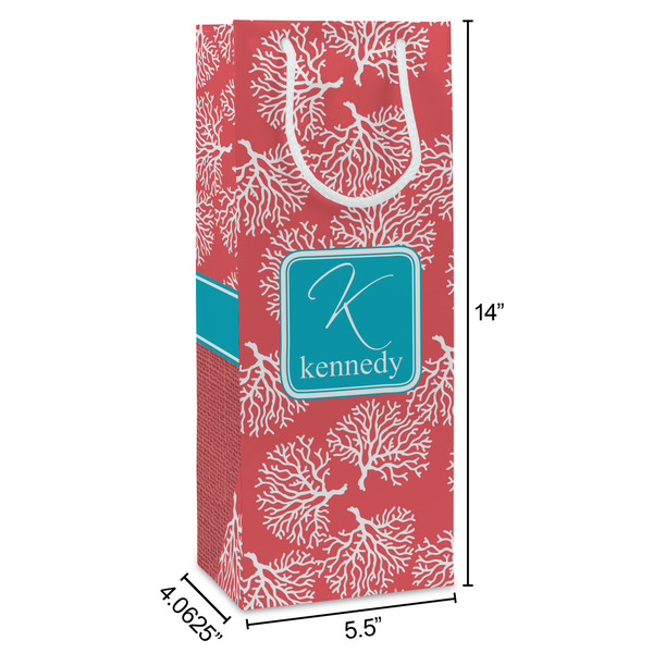 Coral & Teal Wine Gift Bag - Dimensions