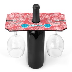 Coral & Teal Wine Bottle & Glass Holder (Personalized)