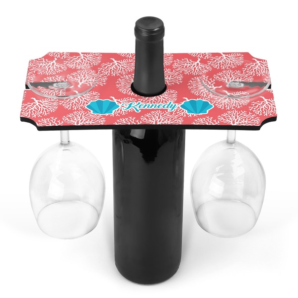 Custom Coral & Teal Wine Bottle & Glass Holder (Personalized)