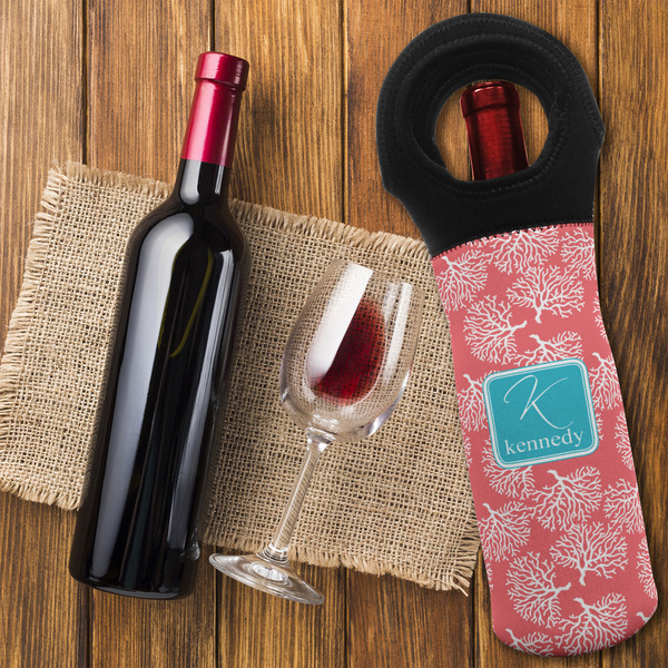 Coral & Teal Wine Tote Bag - FLATLAY
