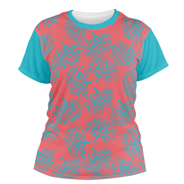 Custom Coral & Teal Women's Crew T-Shirt - Large
