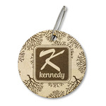 Coral & Teal Wood Luggage Tag - Round (Personalized)