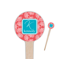 Coral & Teal 4" Round Wooden Food Picks - Single Sided (Personalized)