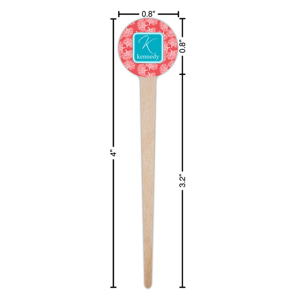 Coral & Teal Wooden 4" Food Pick - Round - Dimensions