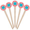 Coral & Teal Wooden 4" Food Pick - Round - Fan View