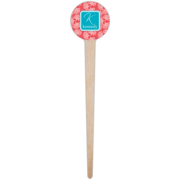Coral & Teal Wooden 4" Food Pick - Round - Single Pick