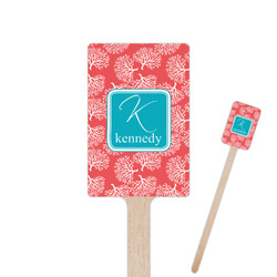 Coral & Teal 6.25" Rectangle Wooden Stir Sticks - Single Sided (Personalized)