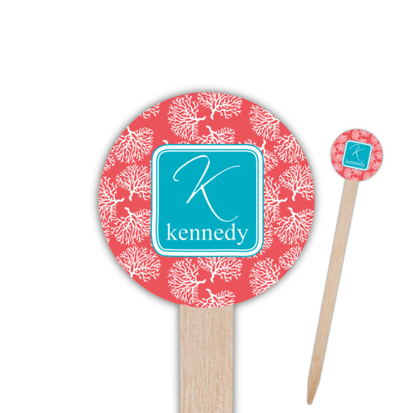 Custom Coral & Teal Round Wooden Food Picks (Personalized)