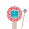 Coral & Teal Wooden 6" Food Pick - Round - Closeup