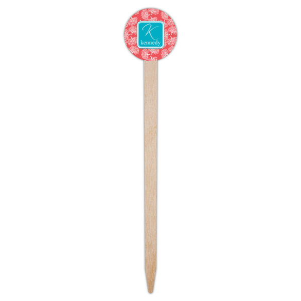 Coral & Teal Wooden 6" Food Pick - Round - Single Pick