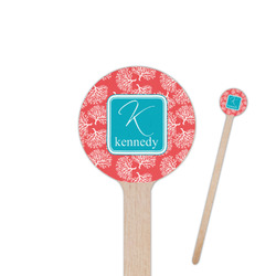 Coral & Teal 6" Round Wooden Stir Sticks - Single Sided (Personalized)