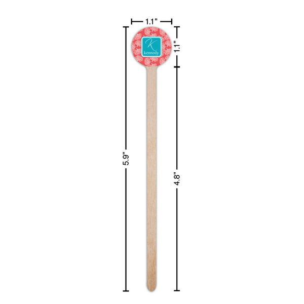 Coral & Teal Wooden 6" Stir Stick - Round - Dimensions