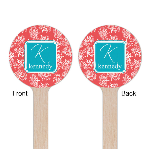 Coral & Teal Wooden 6" Stir Stick - Round - Double Sided - Front & Back