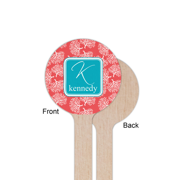 Coral & Teal Wooden 6" Stir Stick - Round - Single Sided - Front & Back