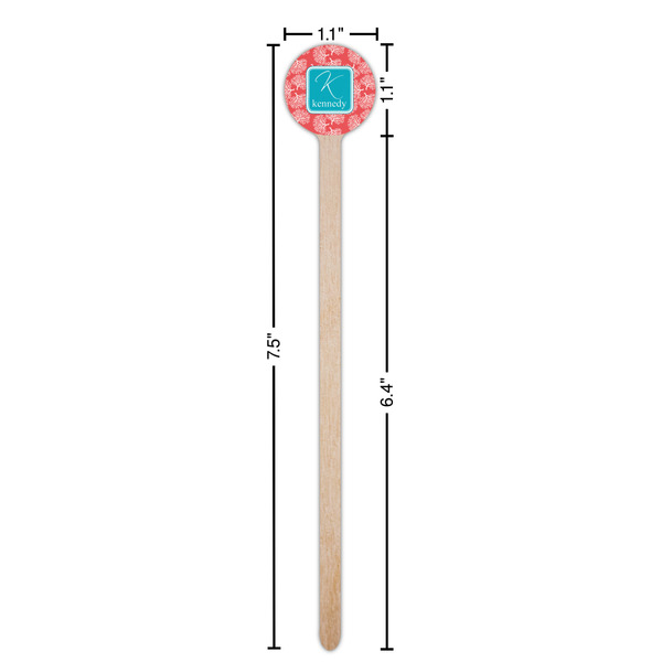 Coral & Teal Wooden 7.5" Stir Stick - Round - Dimensions