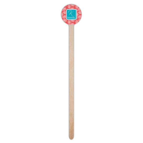 Coral & Teal Wooden 7.5" Stir Stick - Round - Single Stick