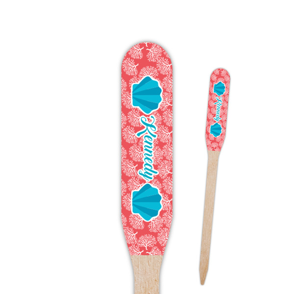 Custom Coral & Teal Paddle Wooden Food Picks - Single Sided (Personalized)