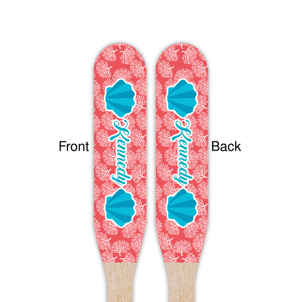 Coral & Teal Wooden Food Pick - Paddle - Double Sided - Front & Back