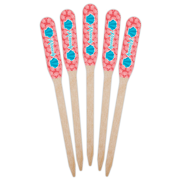 Coral & Teal Wooden Food Pick - Paddle - Fan View