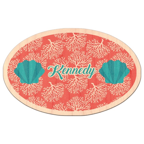 Custom Coral & Teal Genuine Maple or Cherry Wood Sticker (Personalized)