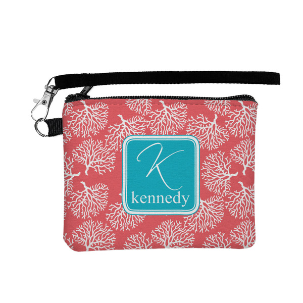 Custom Coral & Teal Wristlet ID Case w/ Name and Initial