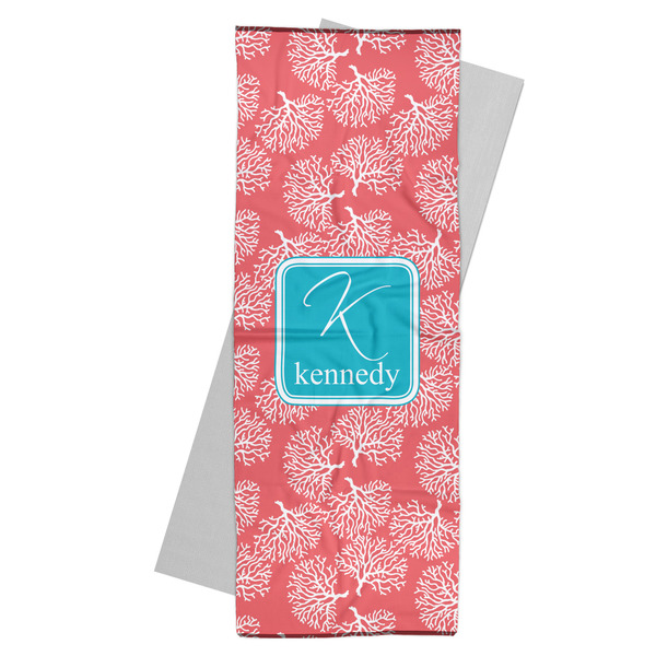 Custom Coral & Teal Yoga Mat Towel (Personalized)