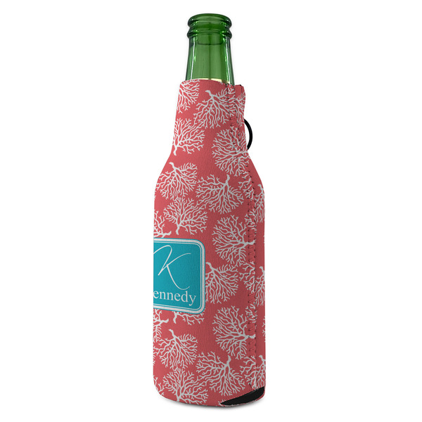 Coral & Teal Zipper Bottle Cooler - ANGLE (bottle)