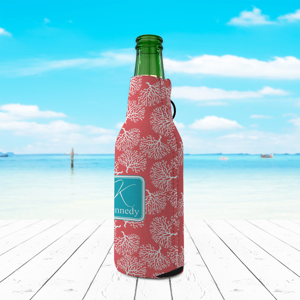Coral & Teal Zipper Bottle Cooler - LIFESTYLE