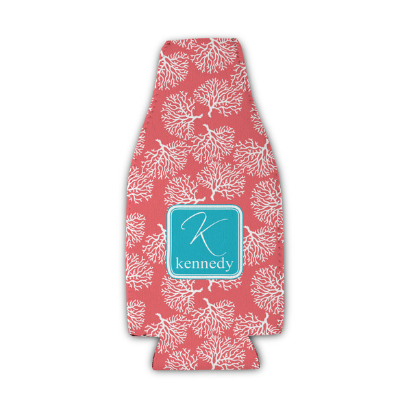 Coral & Teal Zipper Bottle Cooler - Set of 4 - FRONT