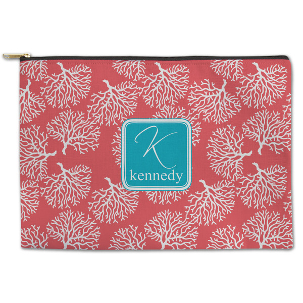 Custom Coral & Teal Zipper Pouch - Large - 12.5"x8.5" (Personalized)