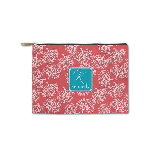 Custom Coral & Teal Zipper Pouch - Small - 8.5"x6" (Personalized)