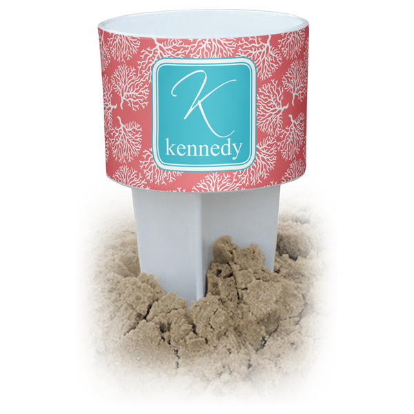 Custom Coral & Teal White Beach Spiker Drink Holder (Personalized)