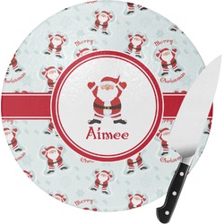 Santa Clause Making Snow Angels Round Glass Cutting Board - Small (Personalized)