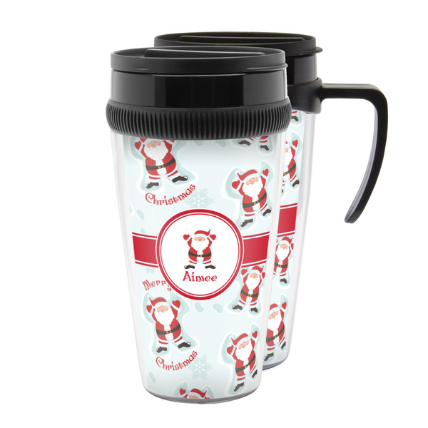 Custom Santa Clause Making Snow Angels Acrylic Travel Mug (Personalized)