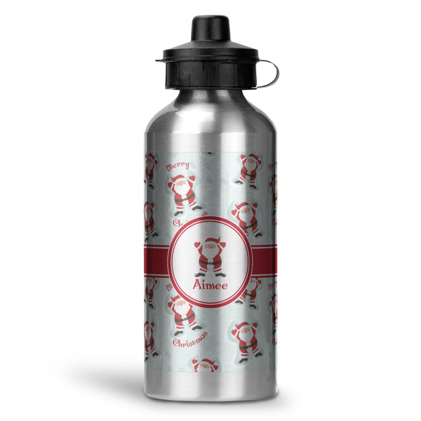 Custom Santa Clause Making Snow Angels Water Bottle - Aluminum - 20 oz - Silver (Personalized)
