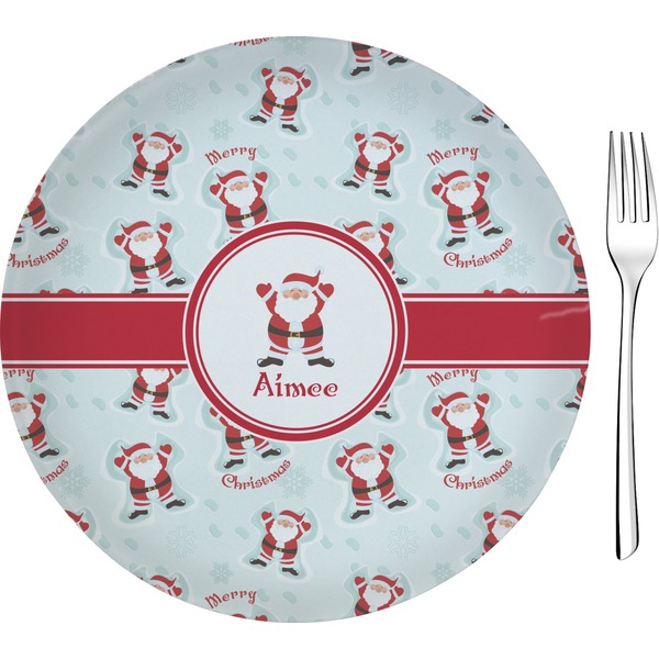 Custom Santa Clause Making Snow Angels 8" Glass Appetizer / Dessert Plates - Single or Set (Personalized)