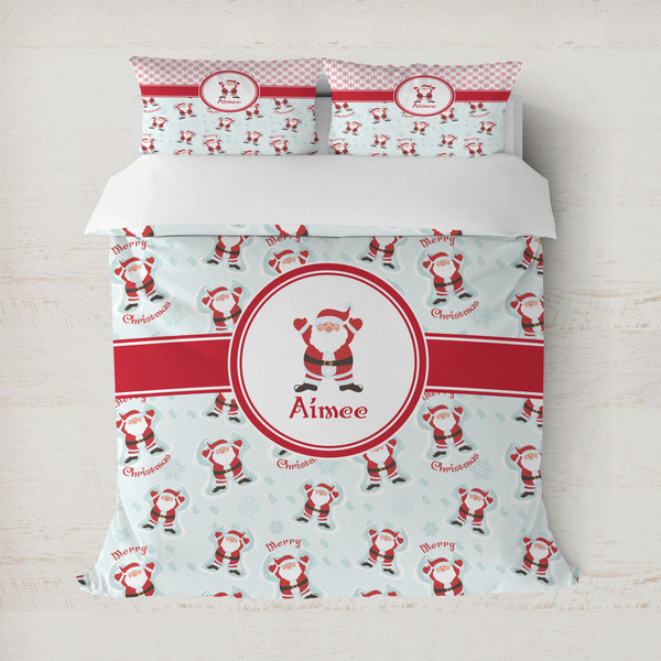 Custom Santa Clause Making Snow Angels Duvet Cover Set - Full / Queen w/ Name or Text
