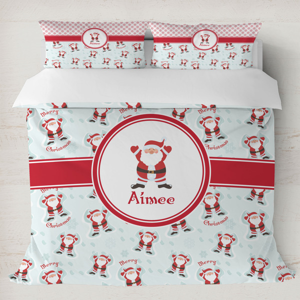 Custom Santa Clause Making Snow Angels Duvet Cover Set - King w/ Name or Text