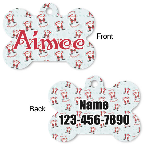 Santa Claus Bone Shaped Dog Tag - Front & Back