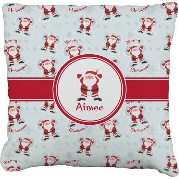 Custom Santa Clause Making Snow Angels Faux-Linen Throw Pillow 16" w/ Name or Text