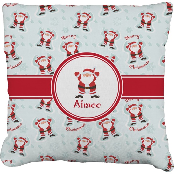 Custom Santa Clause Making Snow Angels Faux-Linen Throw Pillow 18" w/ Name or Text