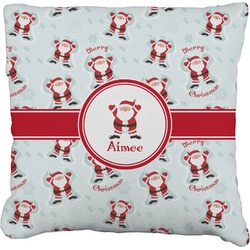 Santa Clause Making Snow Angels Faux-Linen Throw Pillow 20" w/ Name or Text