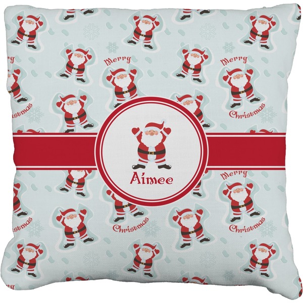 Custom Santa Clause Making Snow Angels Faux-Linen Throw Pillow 20" w/ Name or Text